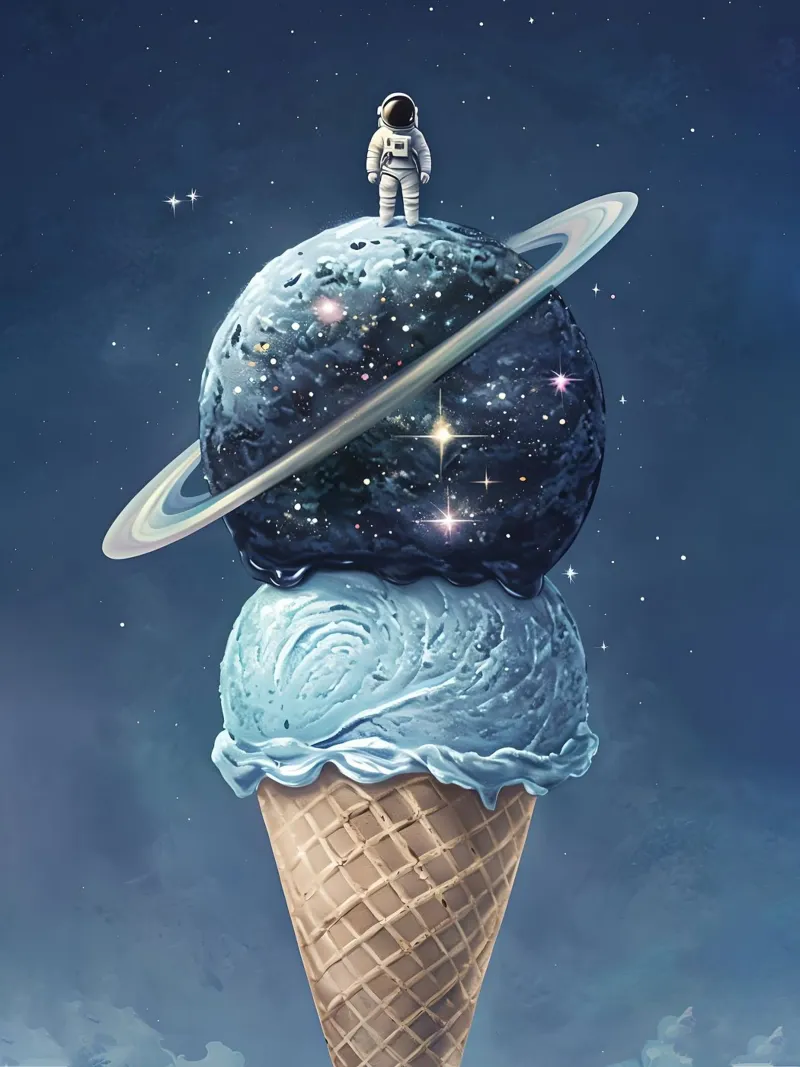 Astronaut on Planet Ice Cream Cone canvas with Floater frame by 🥝 KIWI STORE