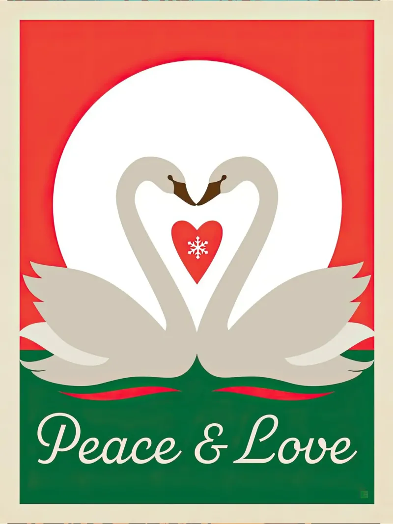 Peace And Love (Swans) poster with wooden frame by muench benjamin