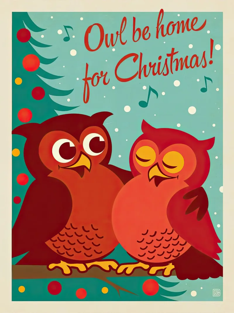 Gufo Be Home For Christmas poster con telaio in legno da muench benjamin