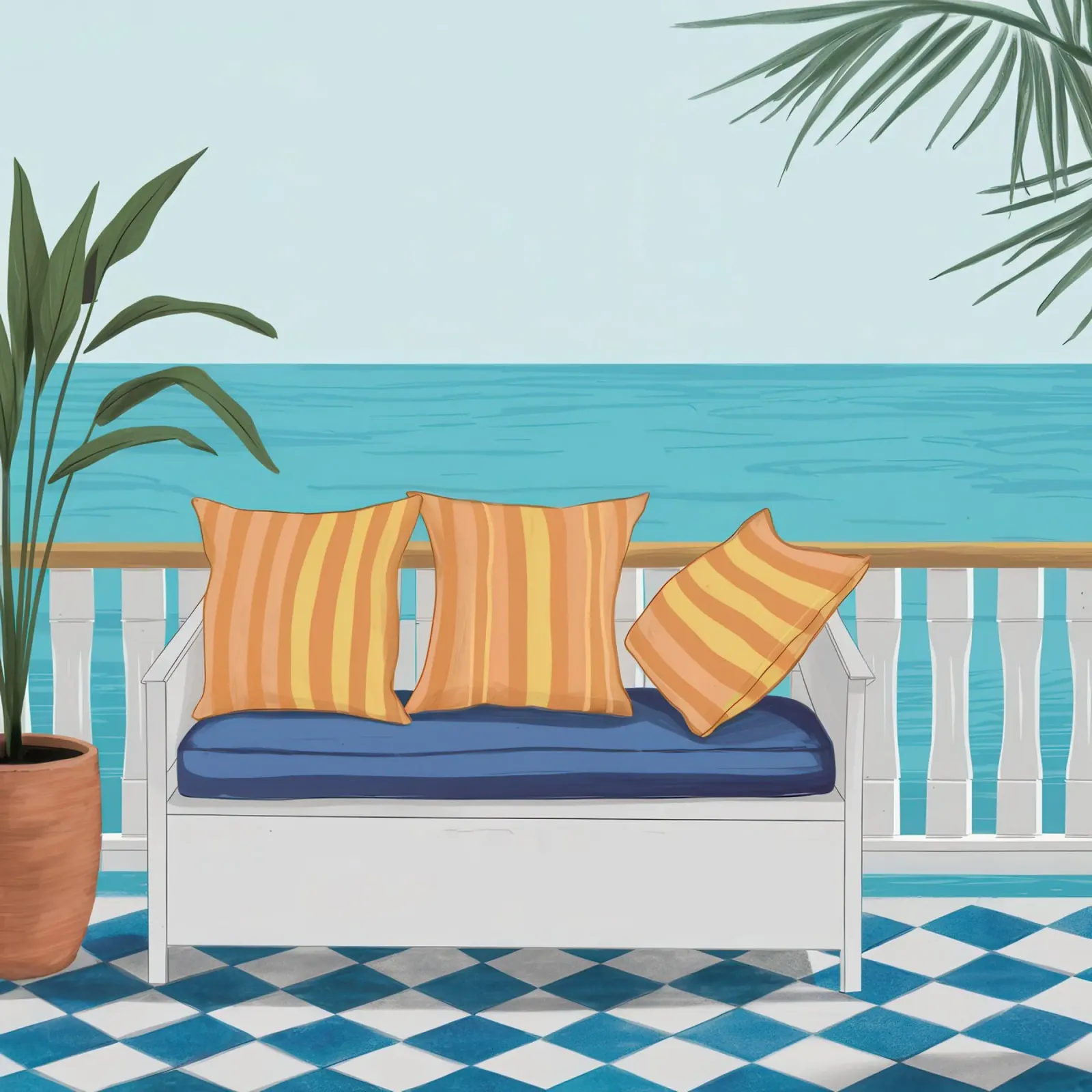 Balcone Vista Mare poster con telaio in legno da Obs Canvas