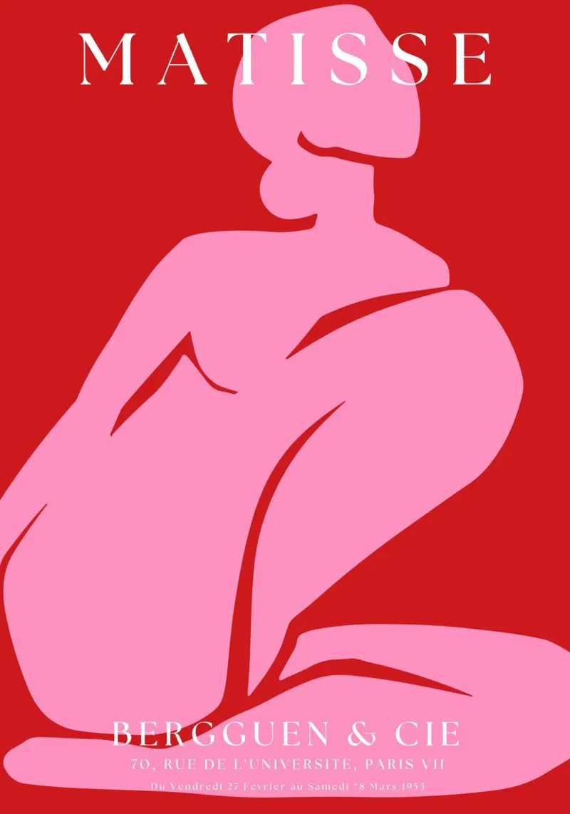 Forma femminile astratta di colore rosa su sfondo rosso audace carta hahnemühle da The Art Club