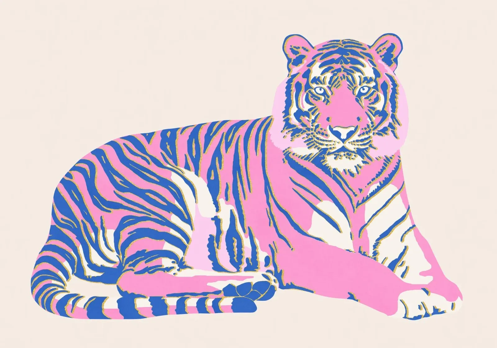 Tigre rosa poster con telaio in alluminio da Asha Designs