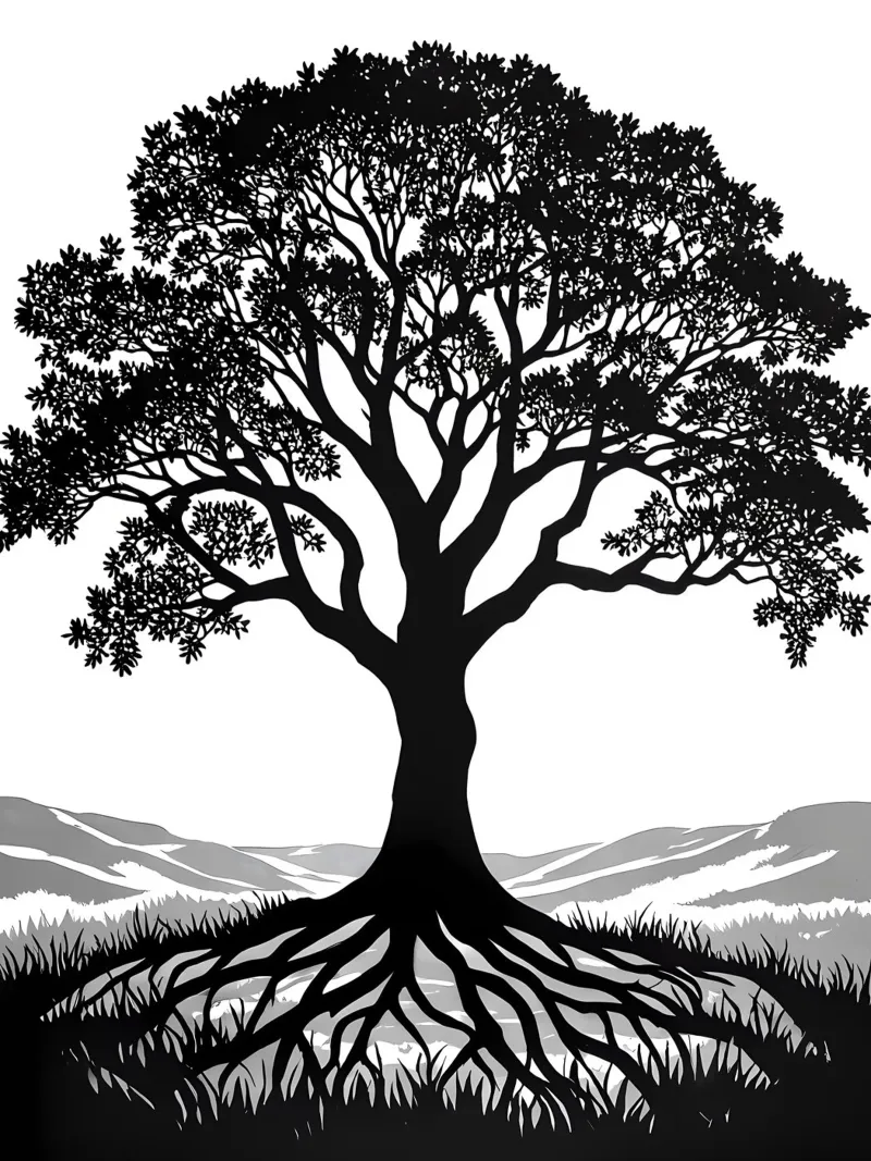 Silhouette di albero in cartapesta poster con telaio in alluminio da Papercut Gallery