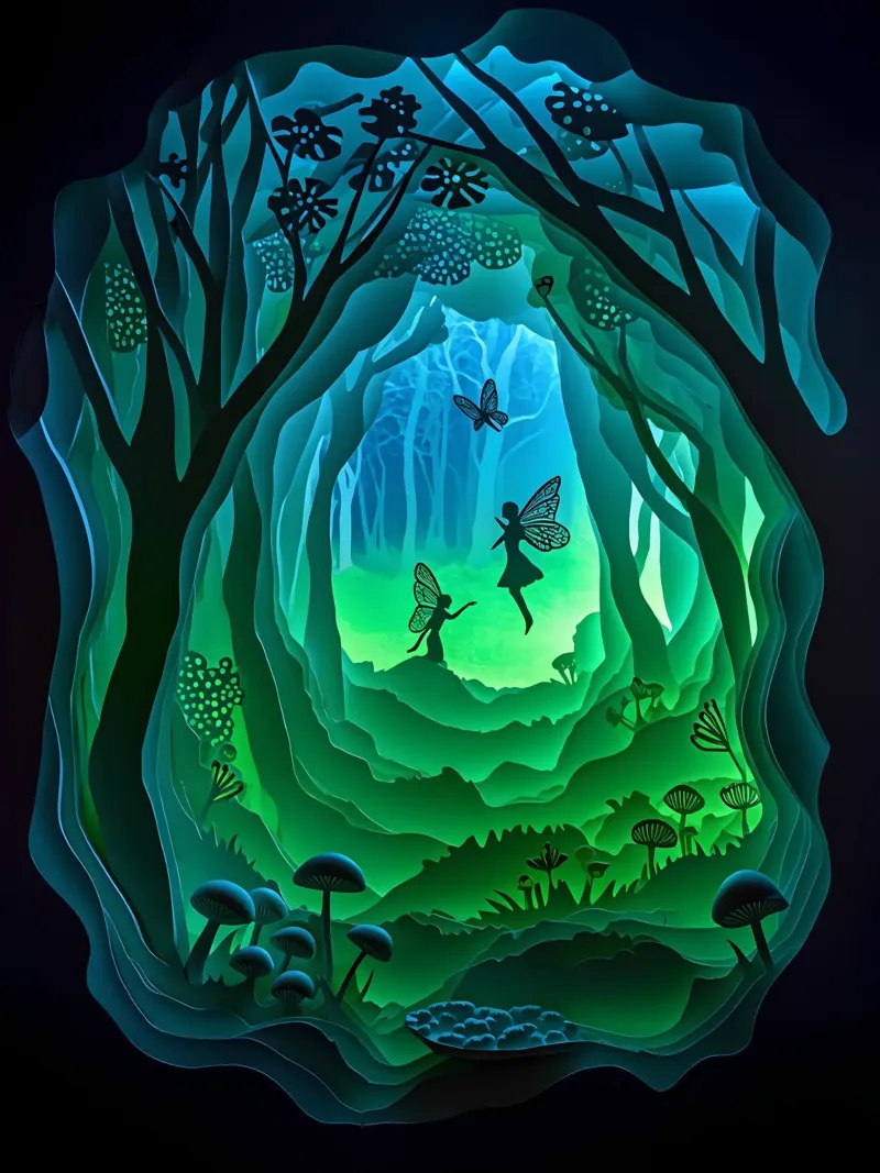Feeën en vlinders in de jungle papercut kunst canvas met Baklijst van Papercut Gallery