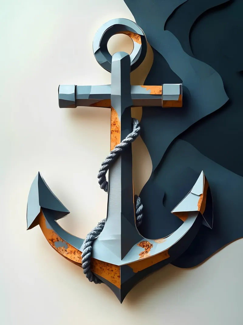 Anker en touw papercut kunst canvas met Baklijst van Papercut Gallery