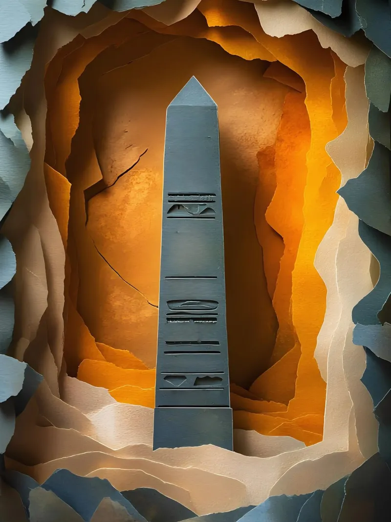 Obelisk In De Grot Papercut Kunst canvas met Baklijst van Papercut Gallery