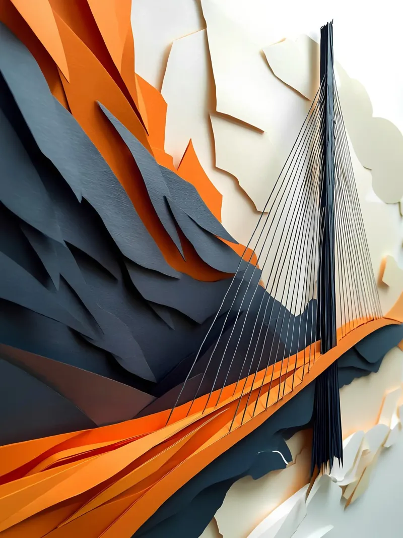 Kabelbrücke Scherenschnitt Kunst Leinwand mit Schattenfugenrahmen von Papercut Gallery