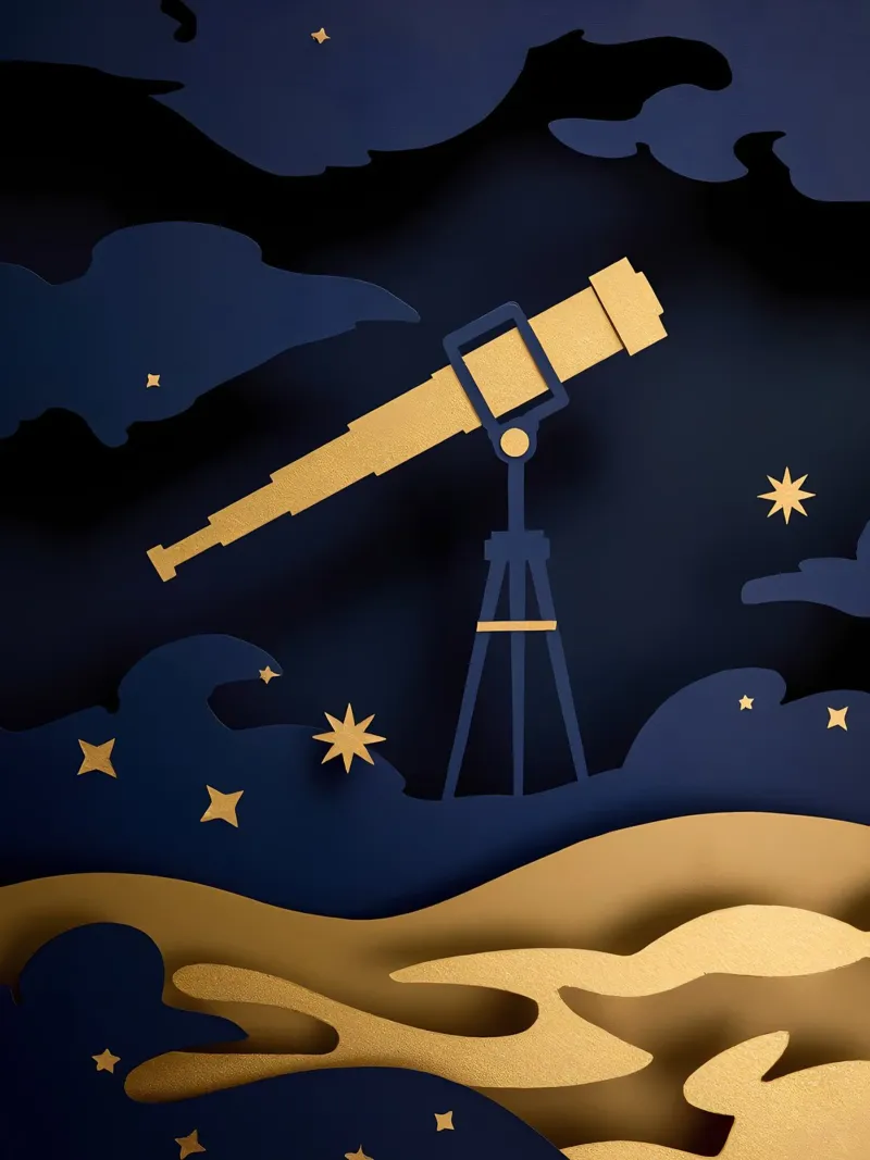Télescope dans le ciel nocturne Papercut Art poster de Papercut Gallery