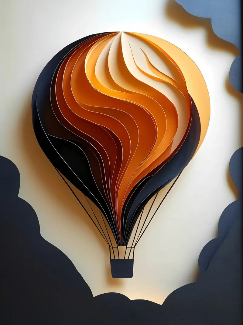 Mongolfiera tra le nuvole Papercut Art poster con telaio in plastica da Papercut Gallery