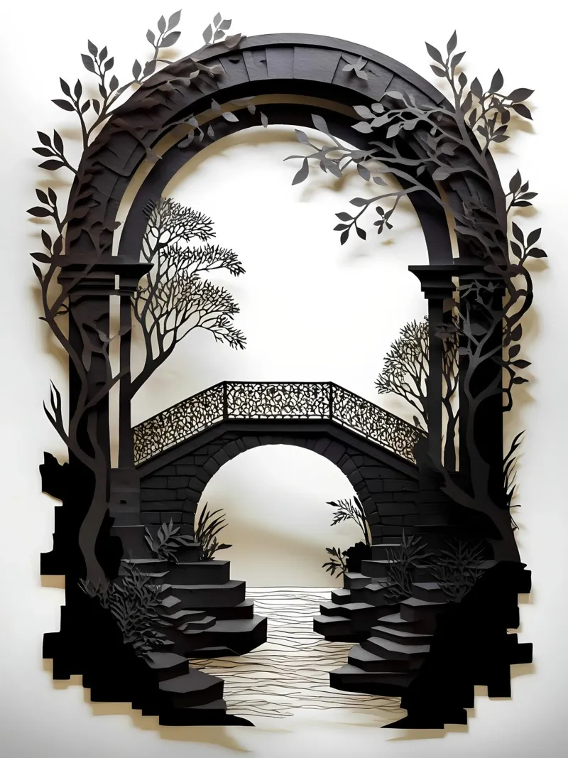Ponte ad arco Papercut Art poster con telaio in alluminio da Papercut Gallery