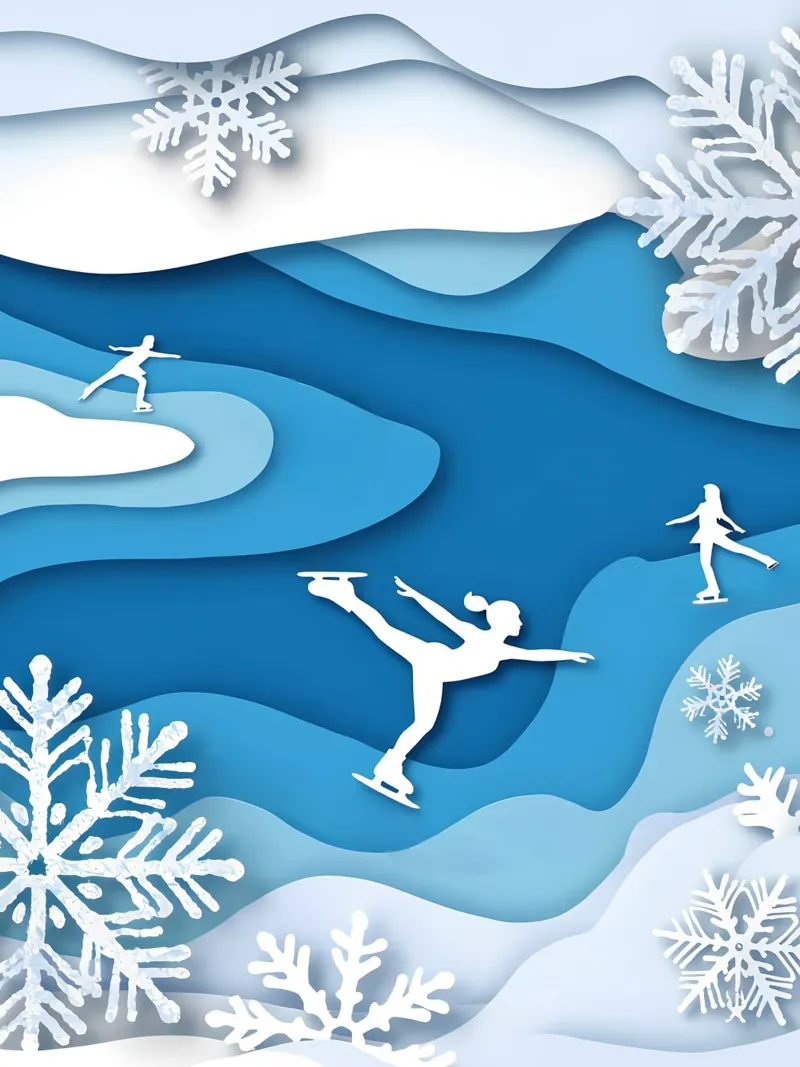 Pattinatori sul ghiaccio in inverno Papercut Art poster con telaio in plastica da Papercut Gallery