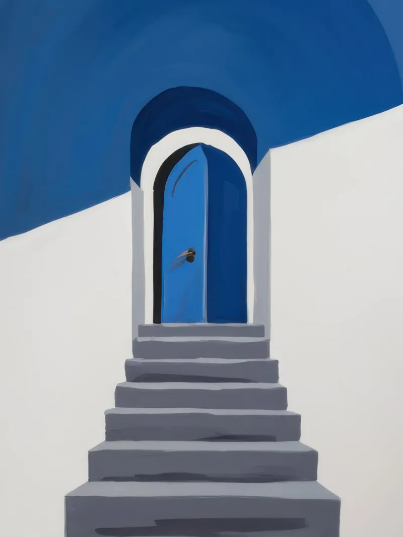 Marches de porte bleues poster avec cadre en aluminium de Obs Canvas