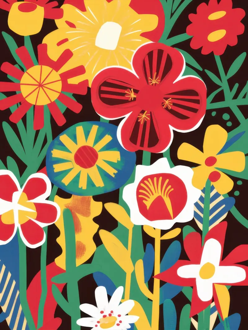 Chaotisch bloemenfeest poster met aluminium frame van Line Fable