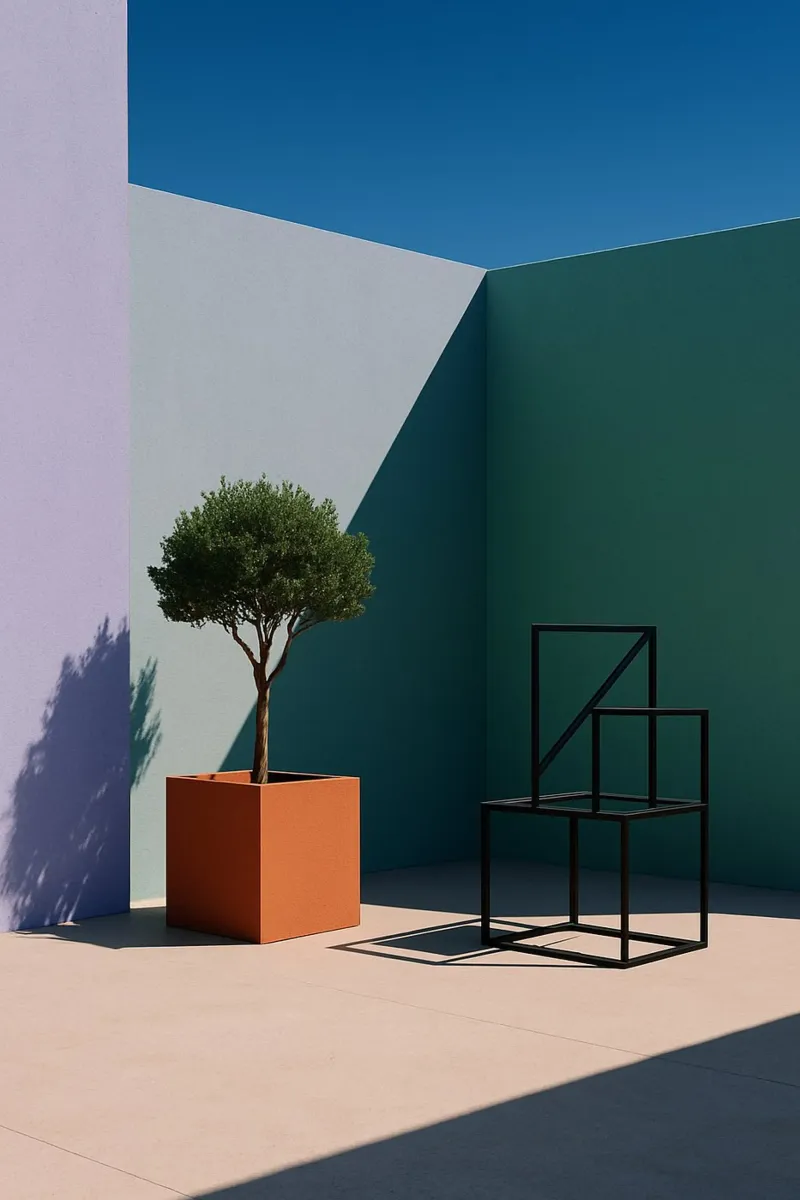 Geometrische Harmonie - Das ruhige Pastell in der Architektur Leinwand von Affiches Minimalistes