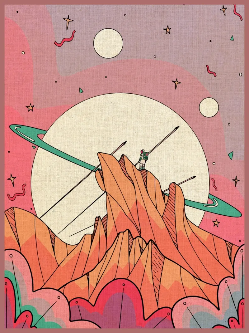 Astronaut on Mountain Peak hahnemühle by Ashley Studio