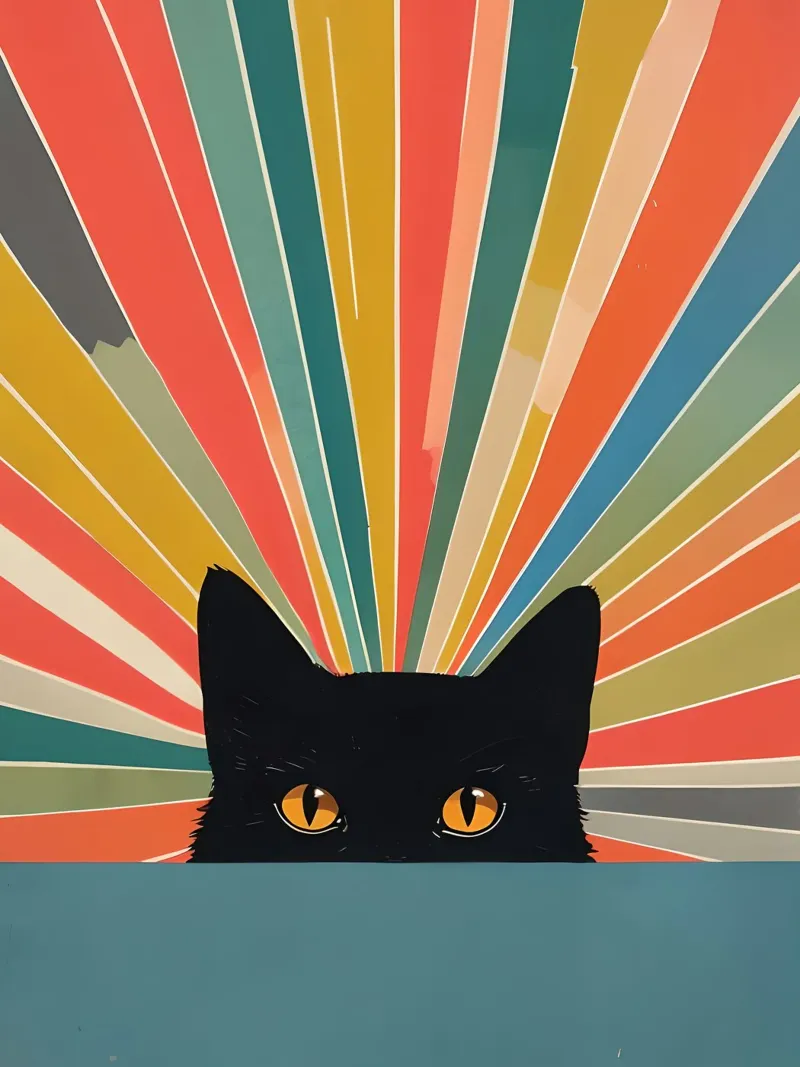 Black Cat Peeking with Colorful Rays canvas by 🥝 KIWI STORE