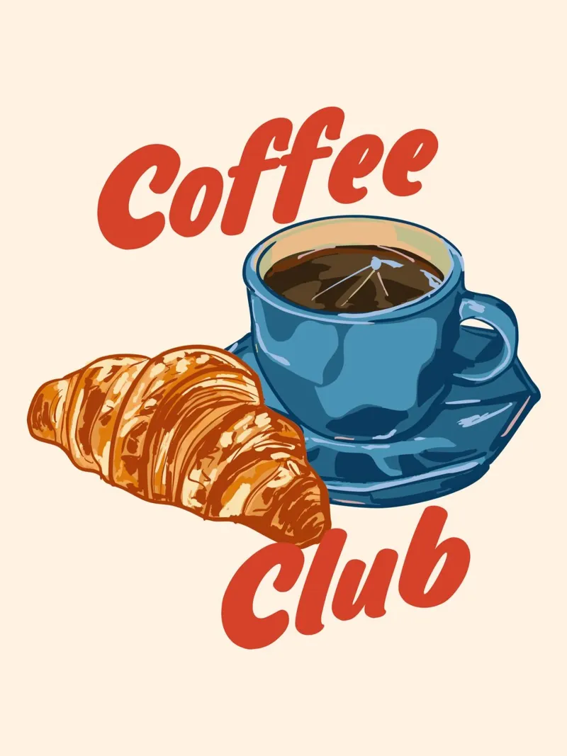 Coffee Club – Espresso & Croissant poster con telaio in plastica da EDMPROJECT