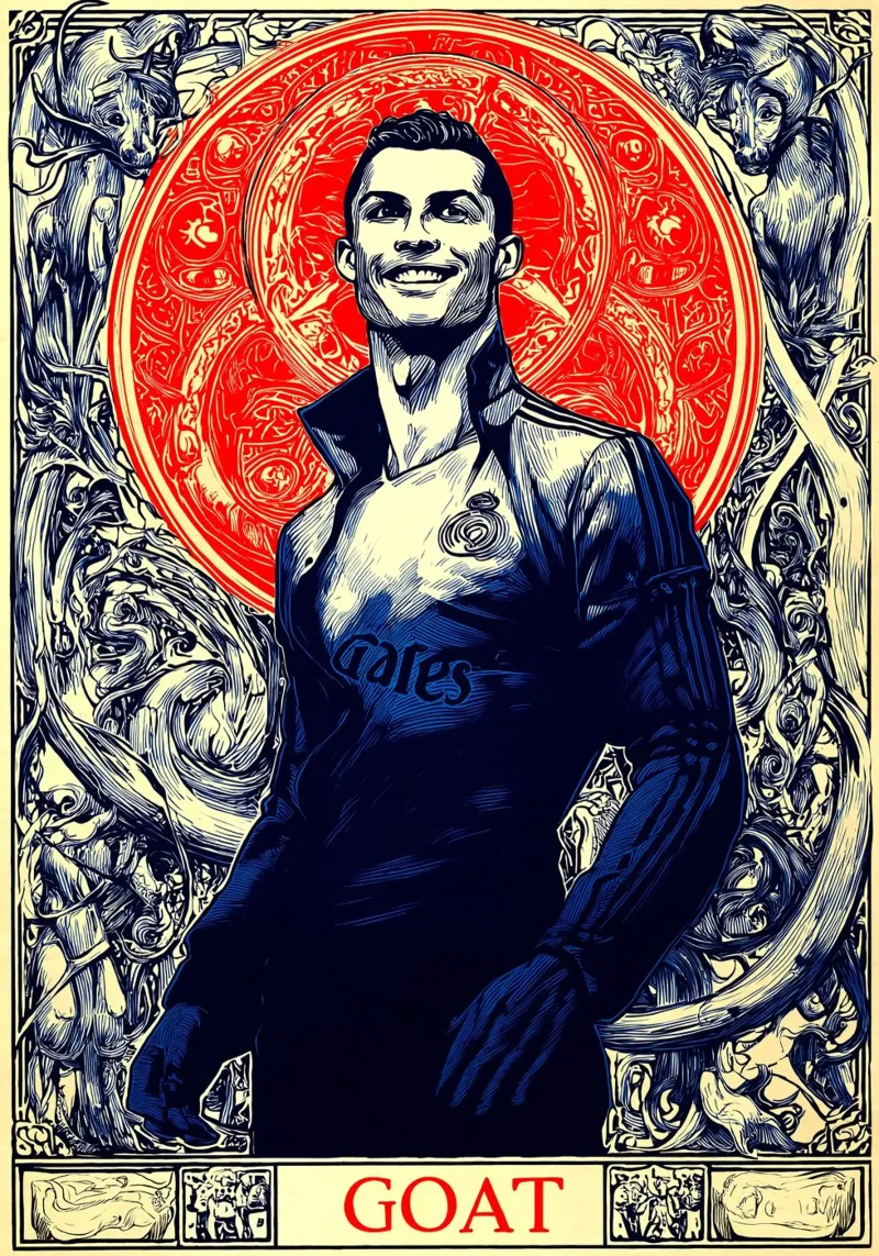 Cristiano Ronaldo CR7 La capra del calcio poster con telaio in alluminio da Fleur de Lys