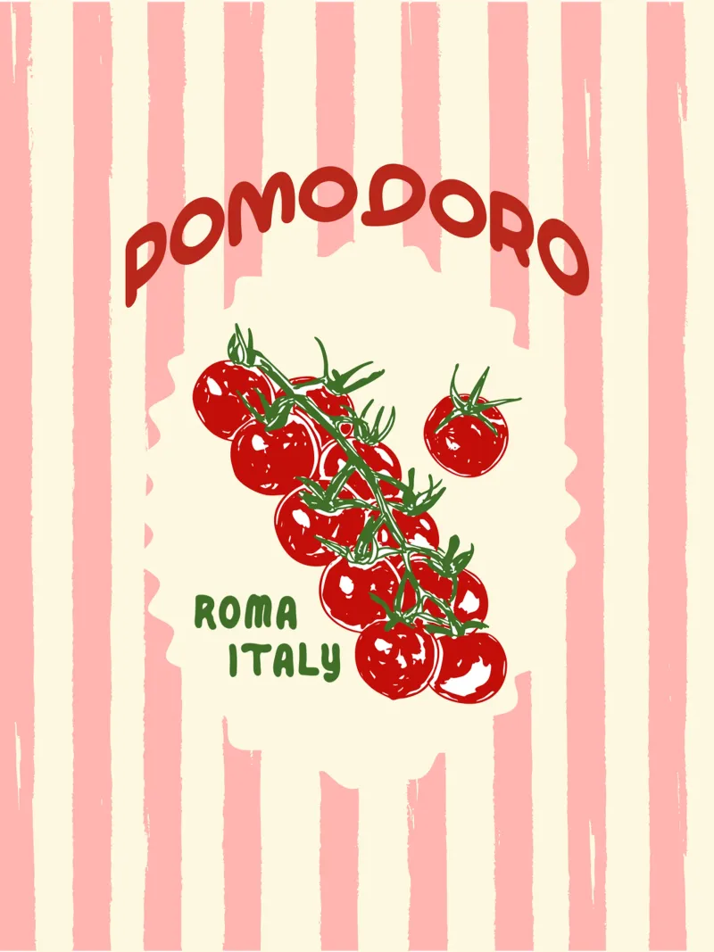 Tomate Tomates Retro Rosa Rayas metacrilato de EDMPROJECT