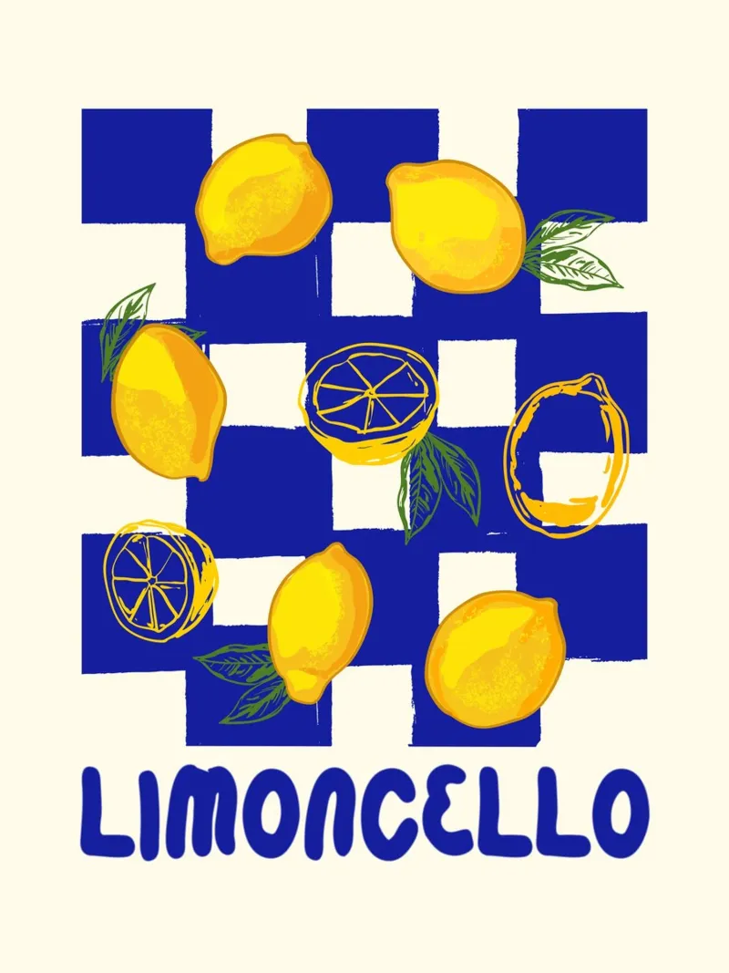 Limoncello Retro Blau Kariert Zitrone Hahnemühle von EDMPROJECT