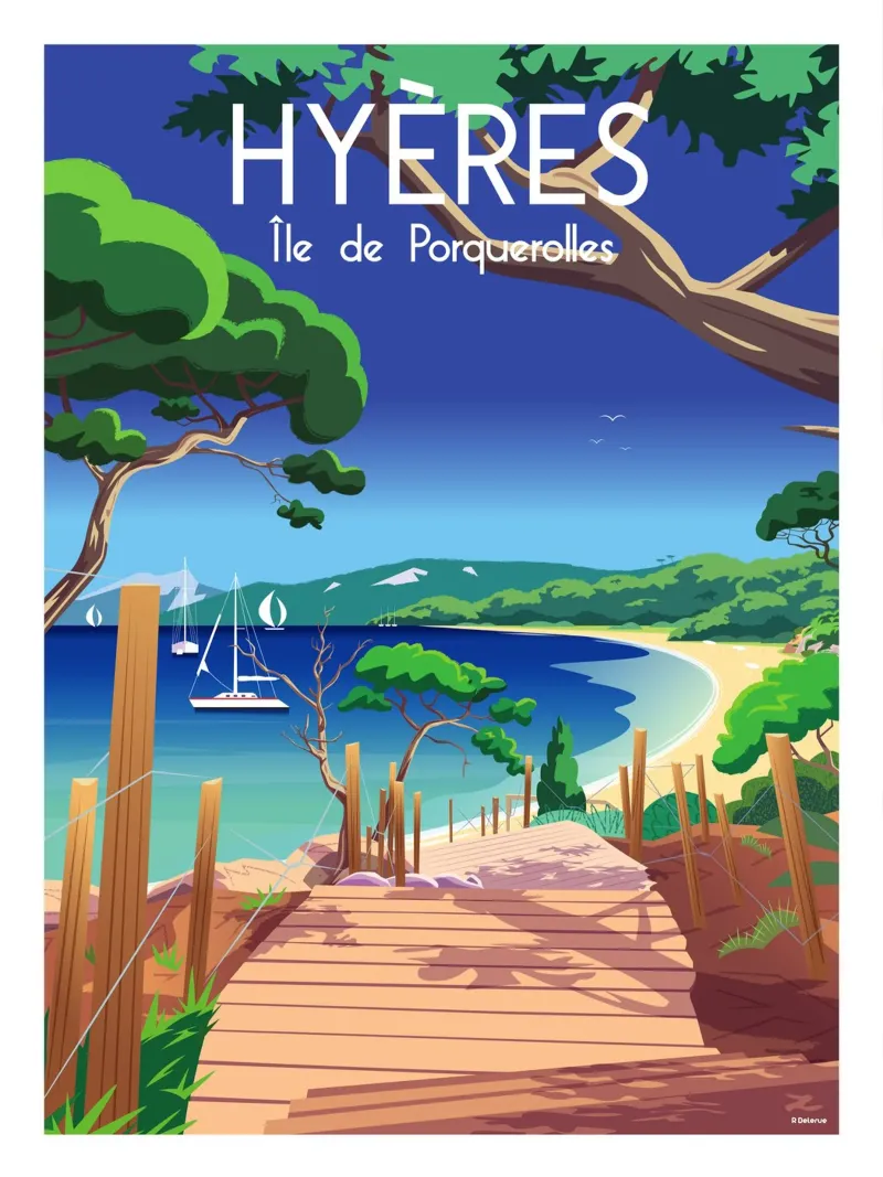 Isola di Hyères Porquerolles poster con telaio in alluminio da Raphaël Delerue