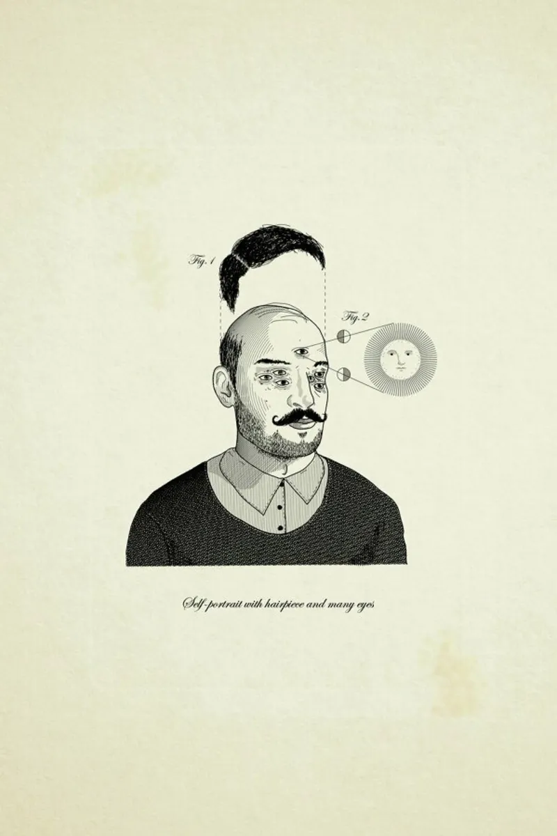 Self-portrait with hairpiece and many eyes pellicola backlit da Matteo Morelli