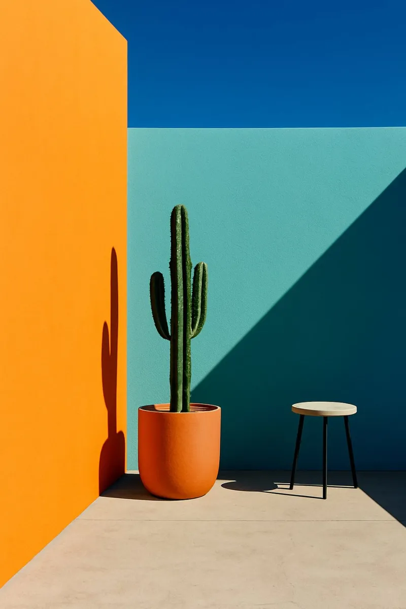 Kaktus & Orange - Grafische Sonne und klare Farben Hahnemühle von Affiches Minimalistes