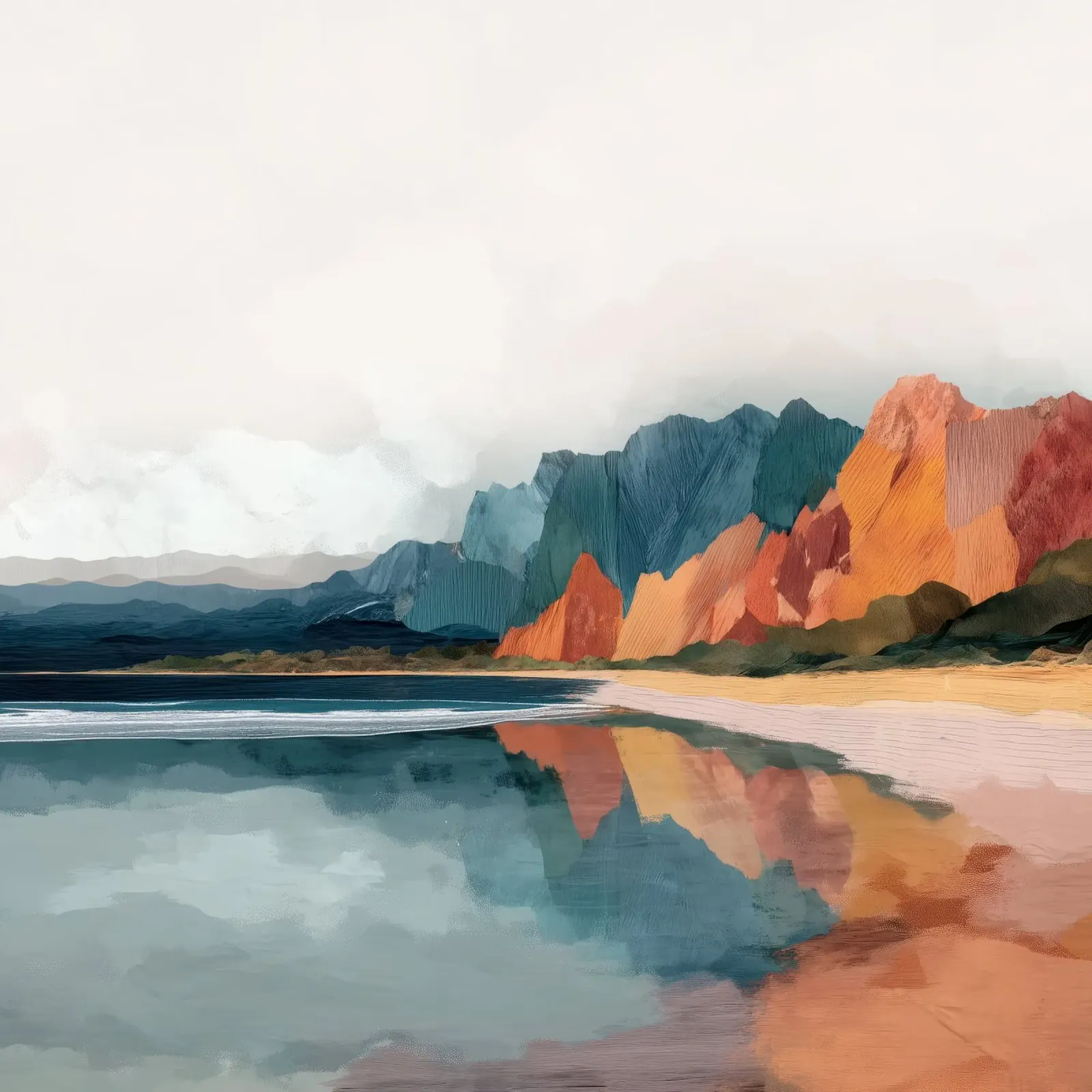 Mirrored Cliffs - A Coastal Symphony in Color poster con telaio in plastica da Dune