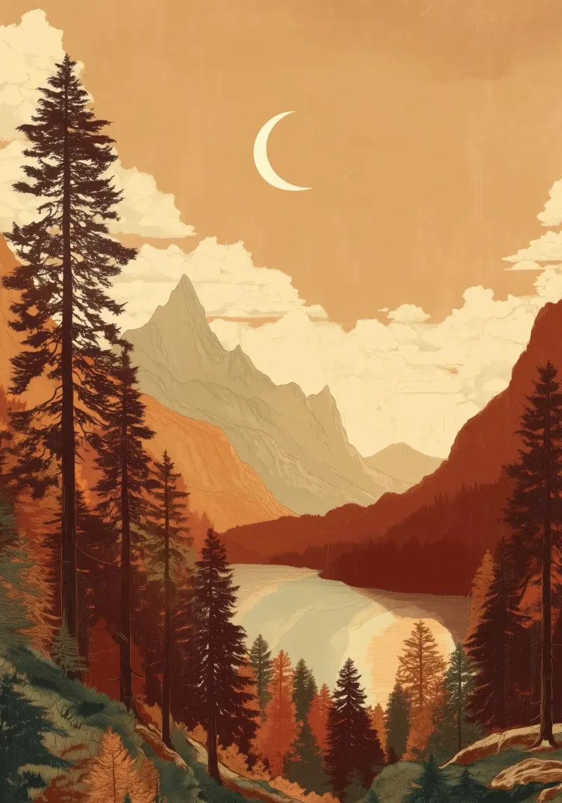 Moonrise Over Pine Valley - An Autumn Stillness tela con Cornice a cassetta da Dune