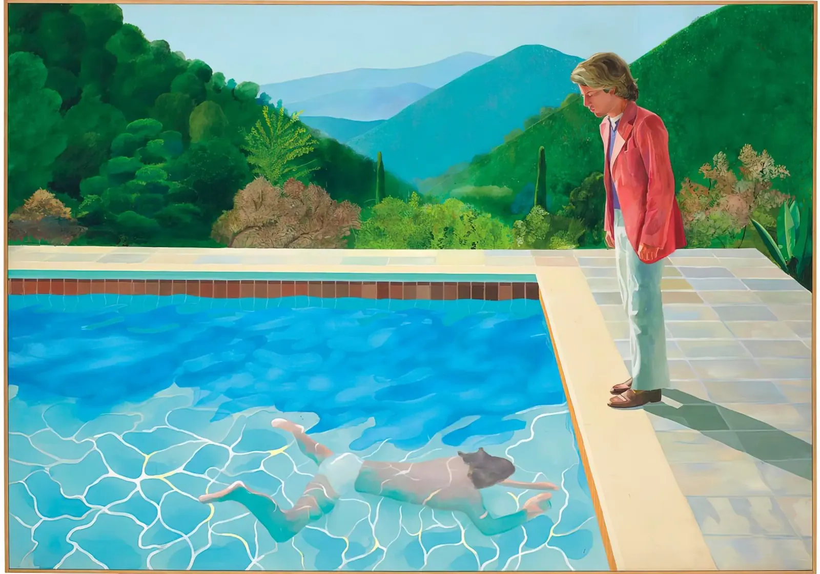 david hockney ritratto di una piscina per artisti con due figure alluminio dibond da grime shop