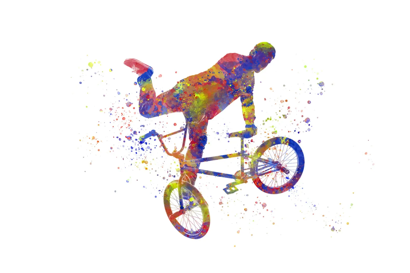 Ciclista BMX in acquerello poster con telaio in legno da ⚽ Sports Pulse