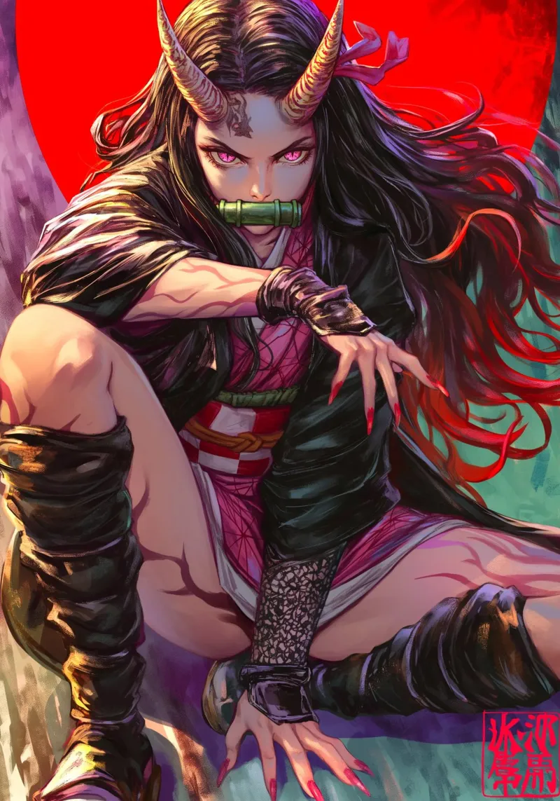 Demonendoder Kimetsu no Yaiba Nezuko poster met aluminium frame van Fleur de Lys