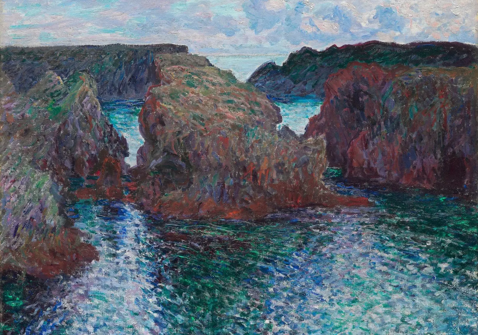 Poster impressionista Le rocce di Monet a Belle-Île poster con telaio in legno da dawnthesea