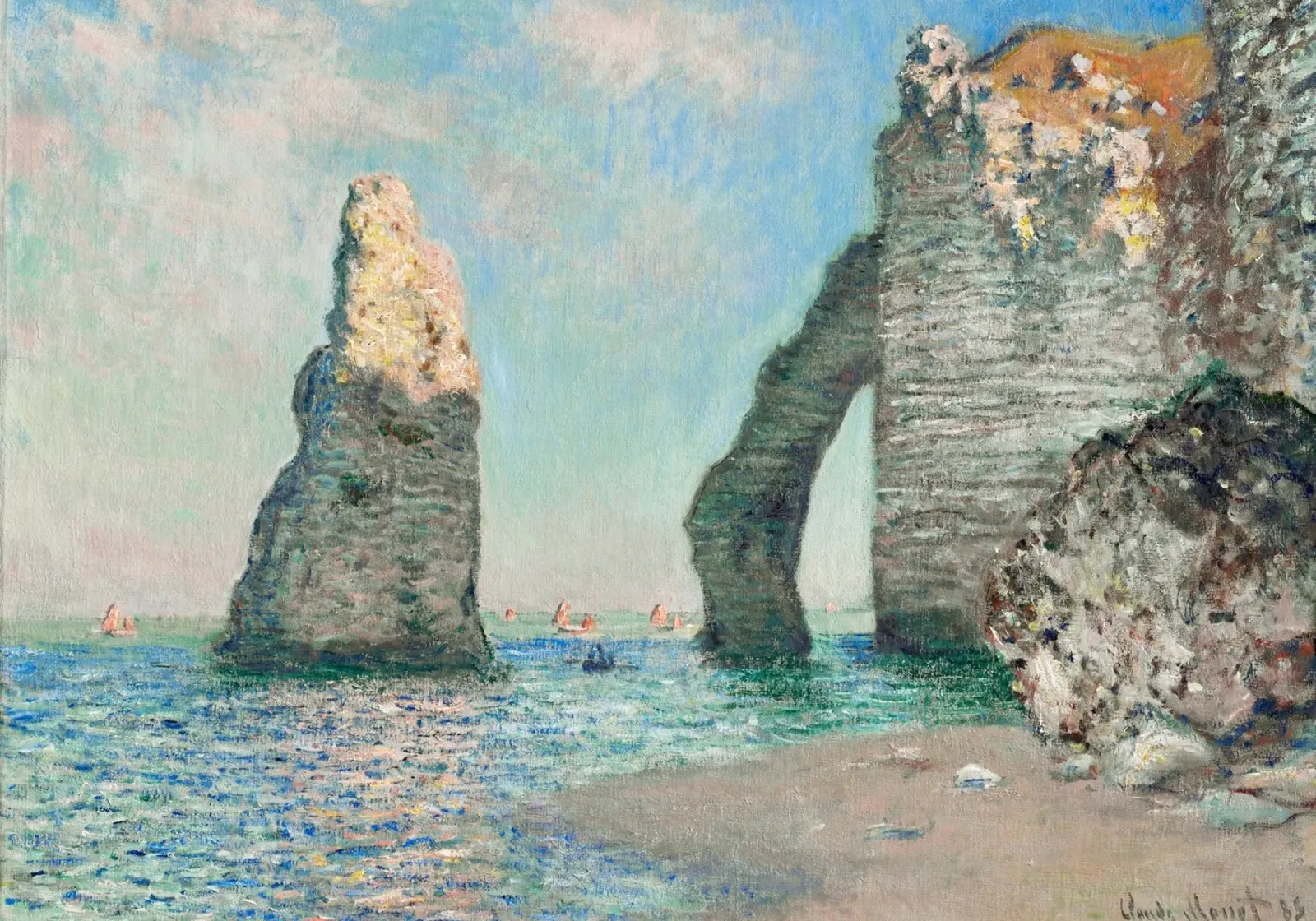 Poster impressionista sulla spiaggia di Etretat di Monet poster con telaio in alluminio da dawnthesea