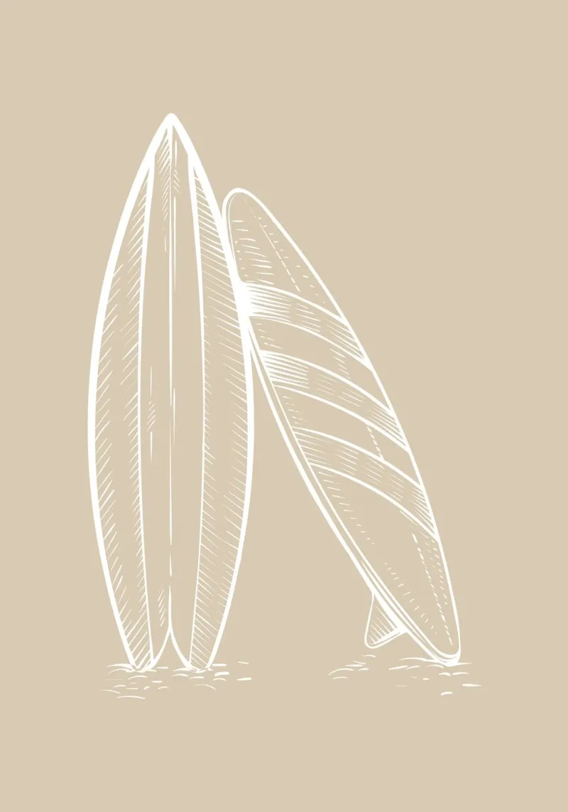 Surfboard Strand Kunst Boho Beige Poster canvas met Baklijst van dawnthesea