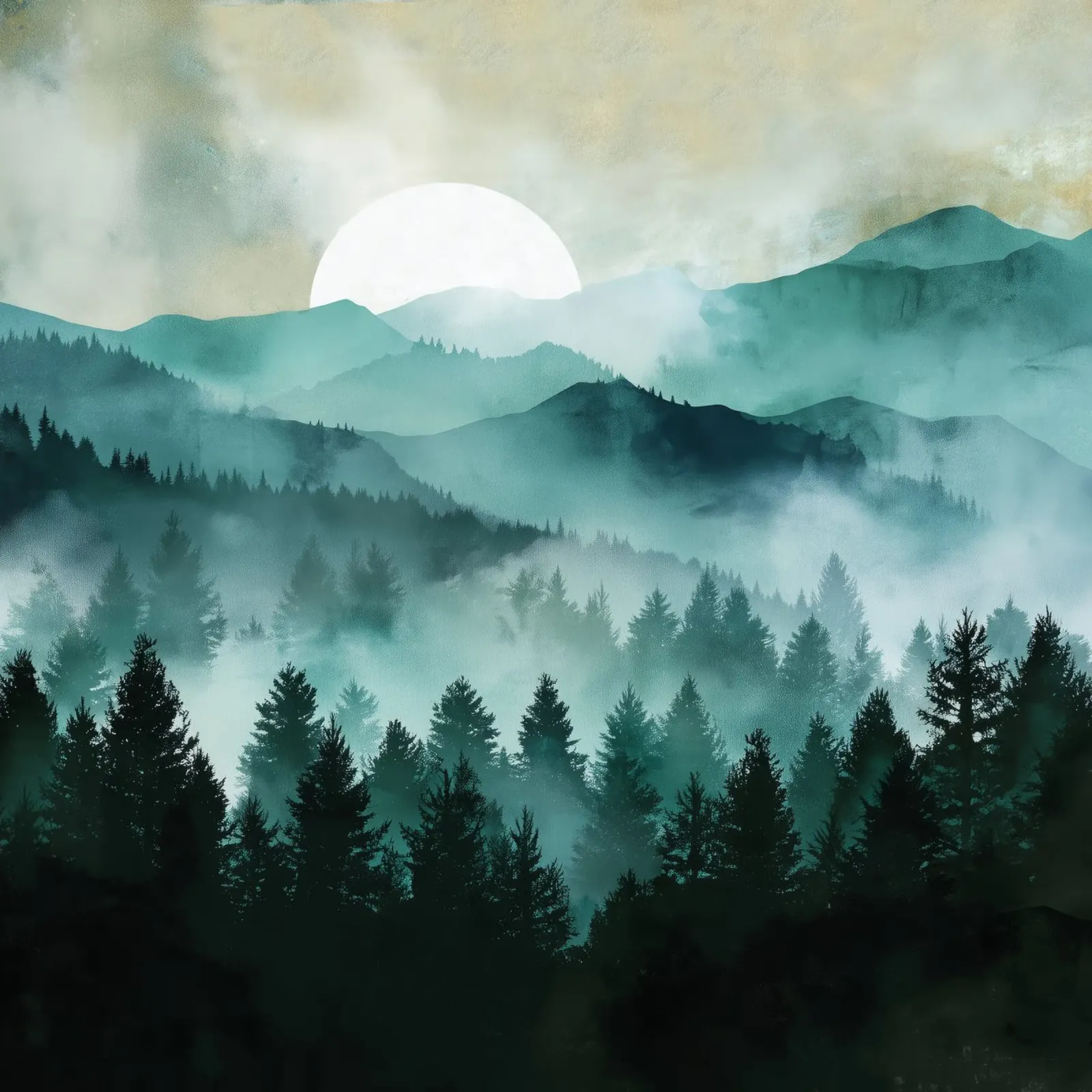Veil of Pines - Mist Rising in a Forest Dawn aluminio dibond de Dune