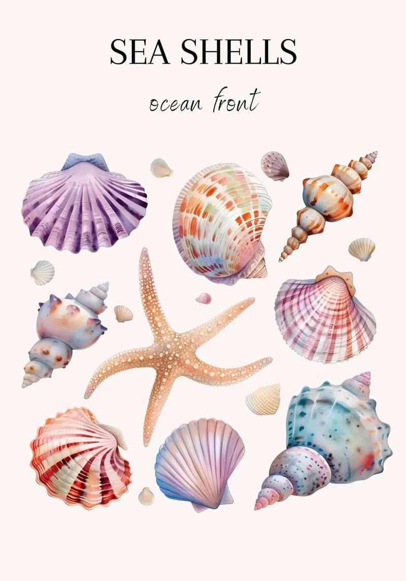 "Conchiglie di mare davanti all'oceano" acquerello marino tela con Cornice a cassetta da dawnthesea