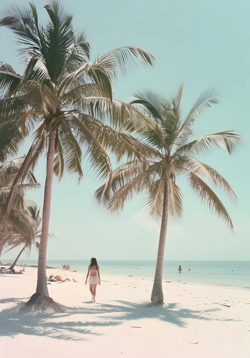 Palm Trees Strand Serene Oceaan Kust Kunst Poster canvas met Baklijst van dawnthesea