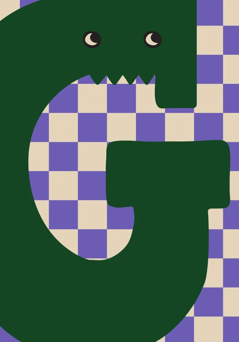 Fun Monster Letter G With Checkerboard Background canvas with Floater frame by ALLÉE DE PAPIER