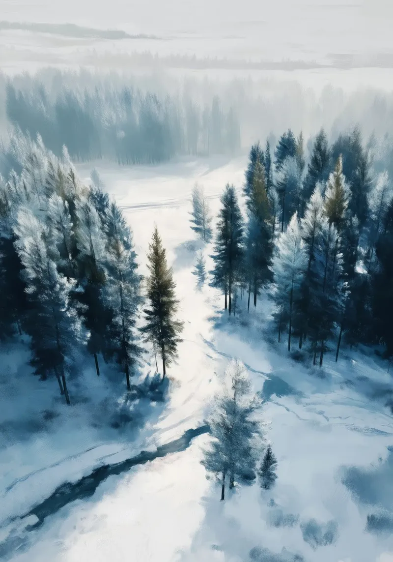 Between the Pines - A Quiet Journey Through Snow lienzo de Dune