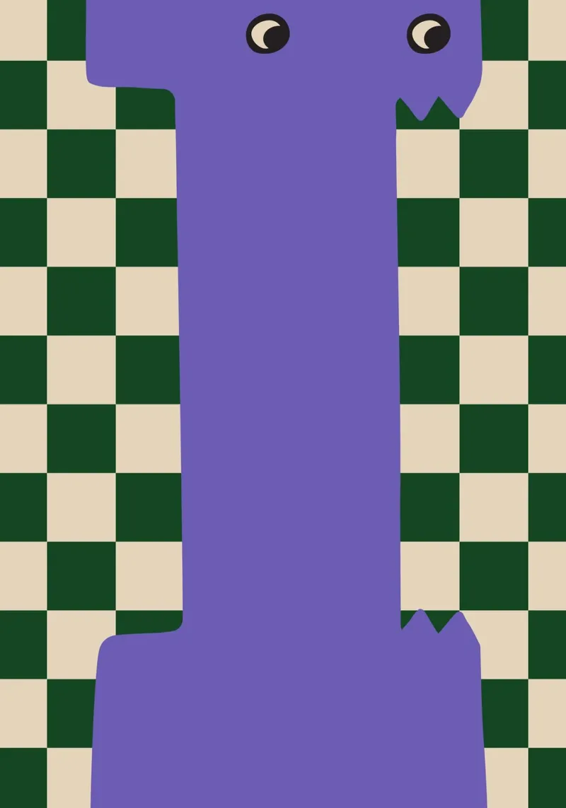 Fun Monster Letter I With Checkerboard Background canvas with Floater frame by ALLÉE DE PAPIER