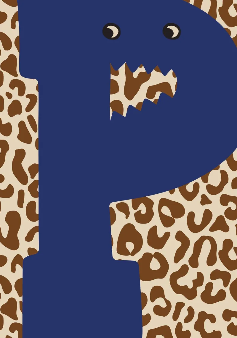Fun Monster Letter P With Leopard Background canvas with Floater frame by ALLÉE DE PAPIER