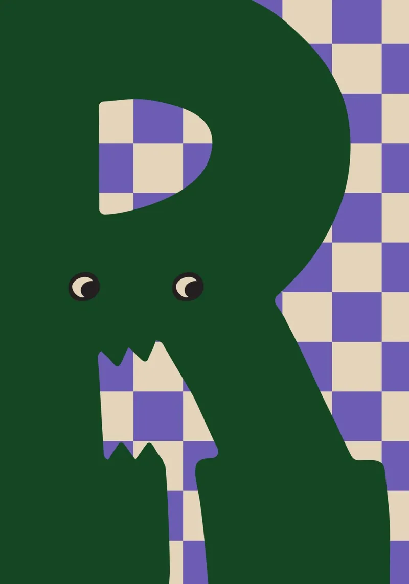 Fun Monster Letter R With Checkerboard Background canvas by ALLÉE DE PAPIER