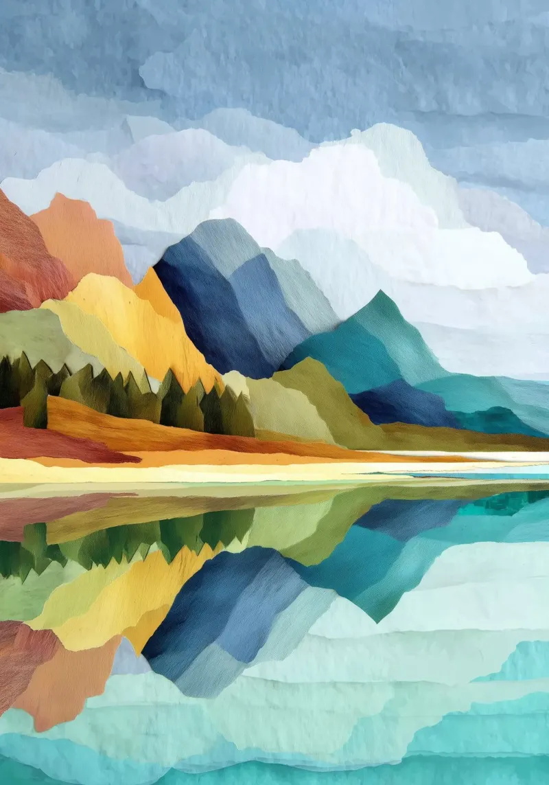 Lakeside Geometry - Bold Mountains Meet Mirror Water carta hahnemühle da Dune