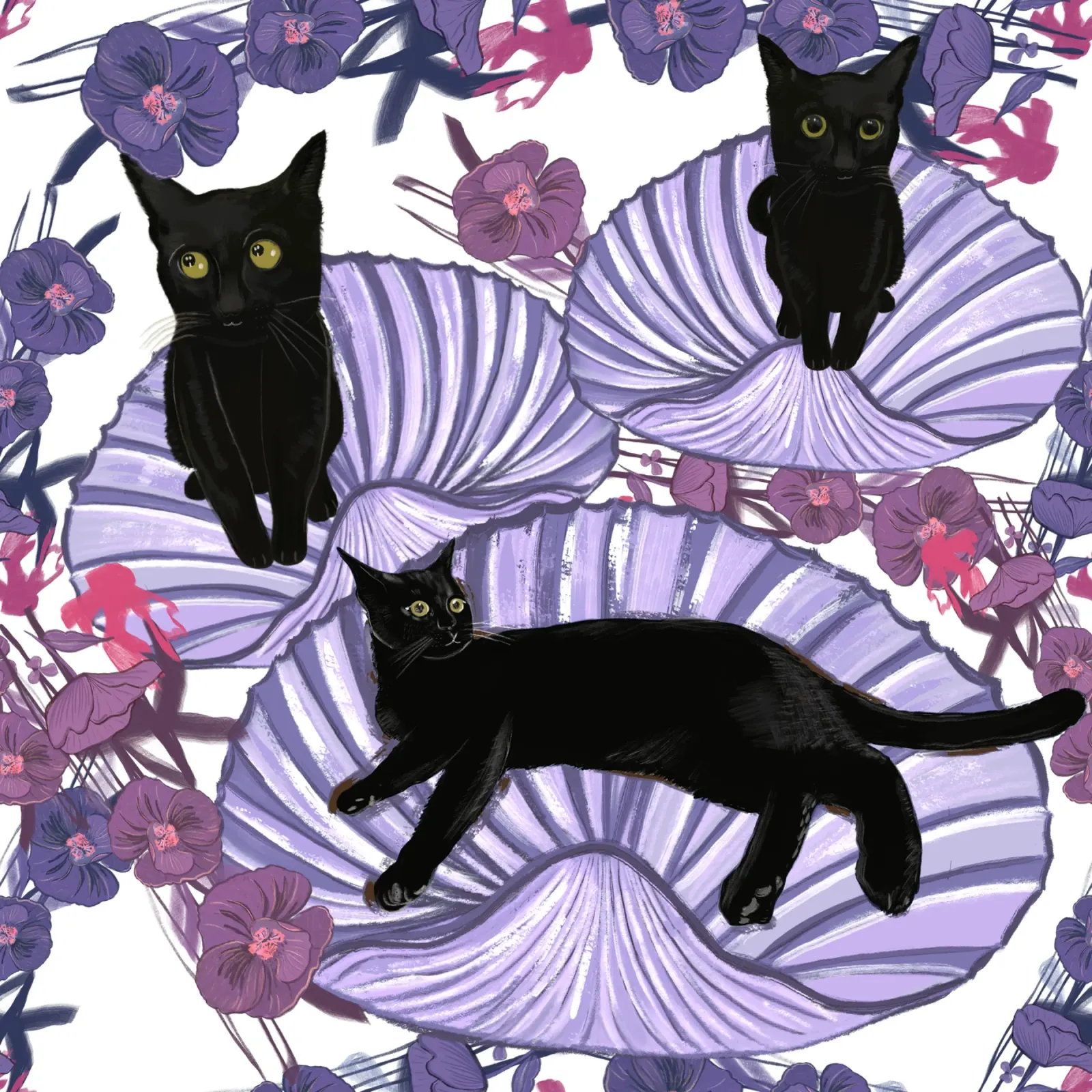Gatto nero con conchiglie e fiori plexiglass da gulsengunel