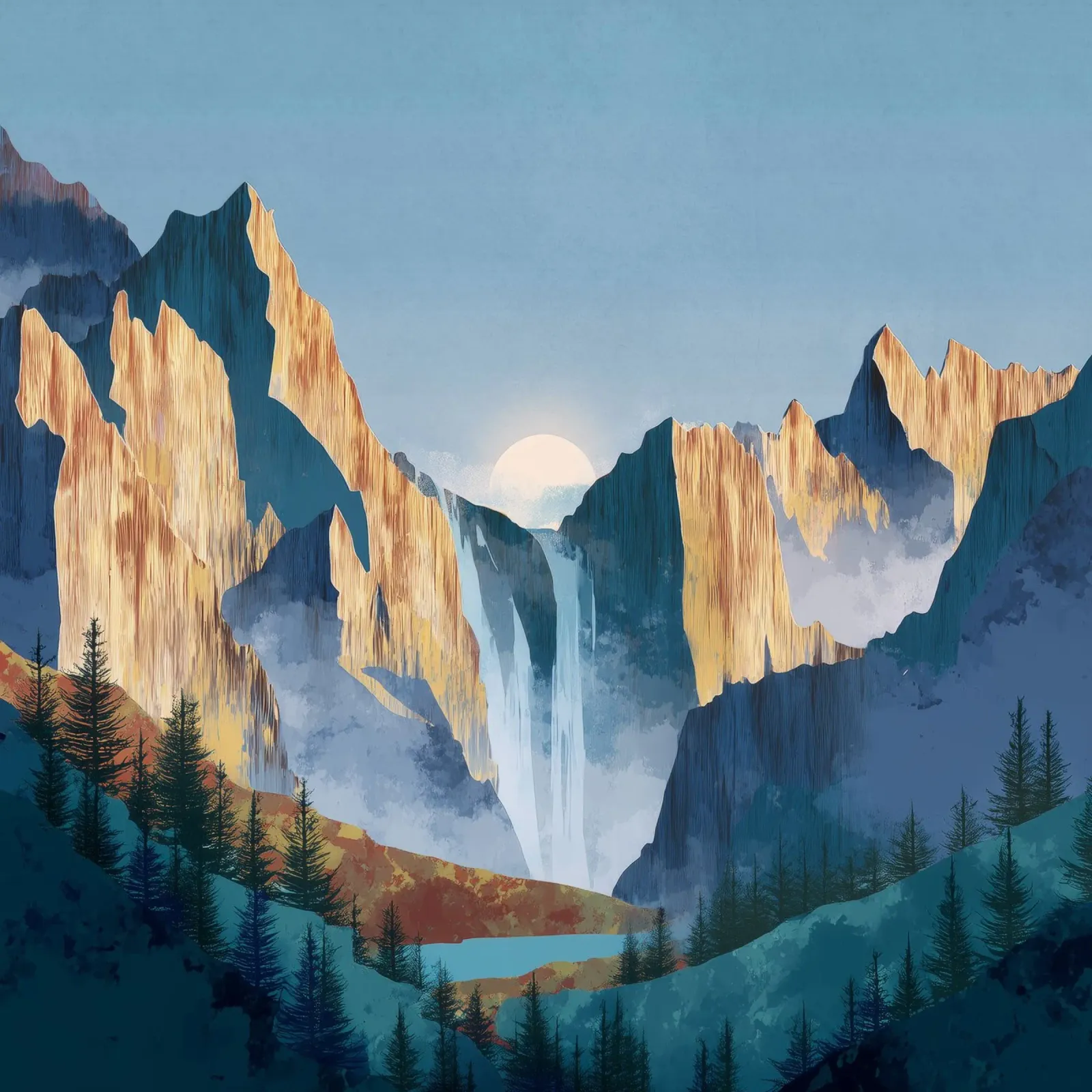 Waterfall Mountain Landscape Print pellicola backlit da Dune