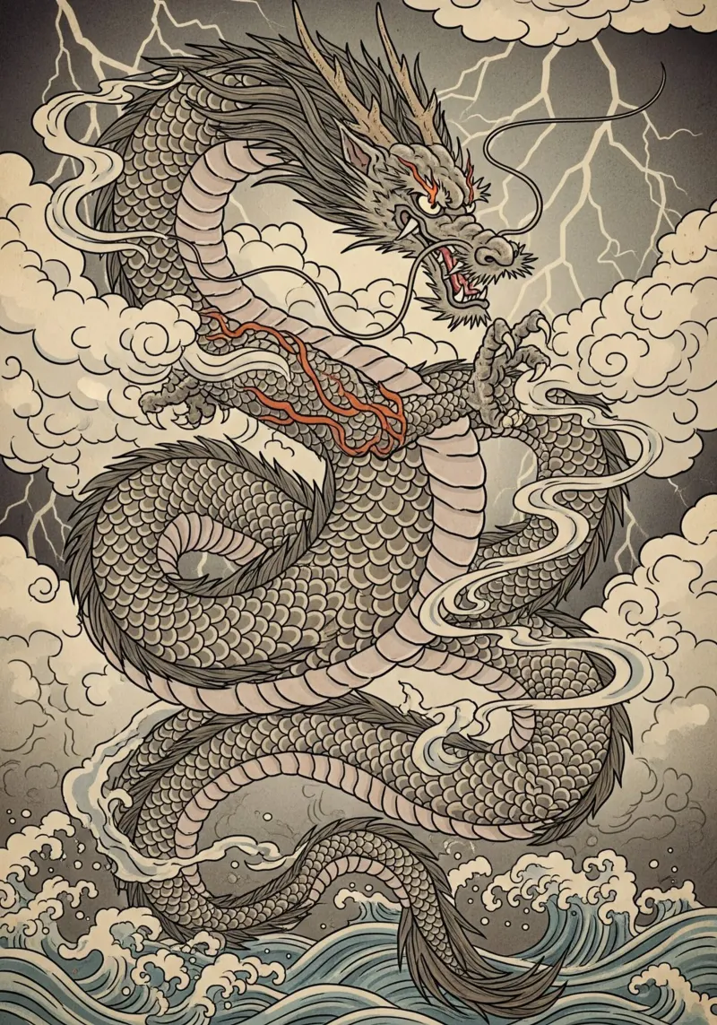 Dragon - Japanese vintage style acrylic glass by Lembayung art