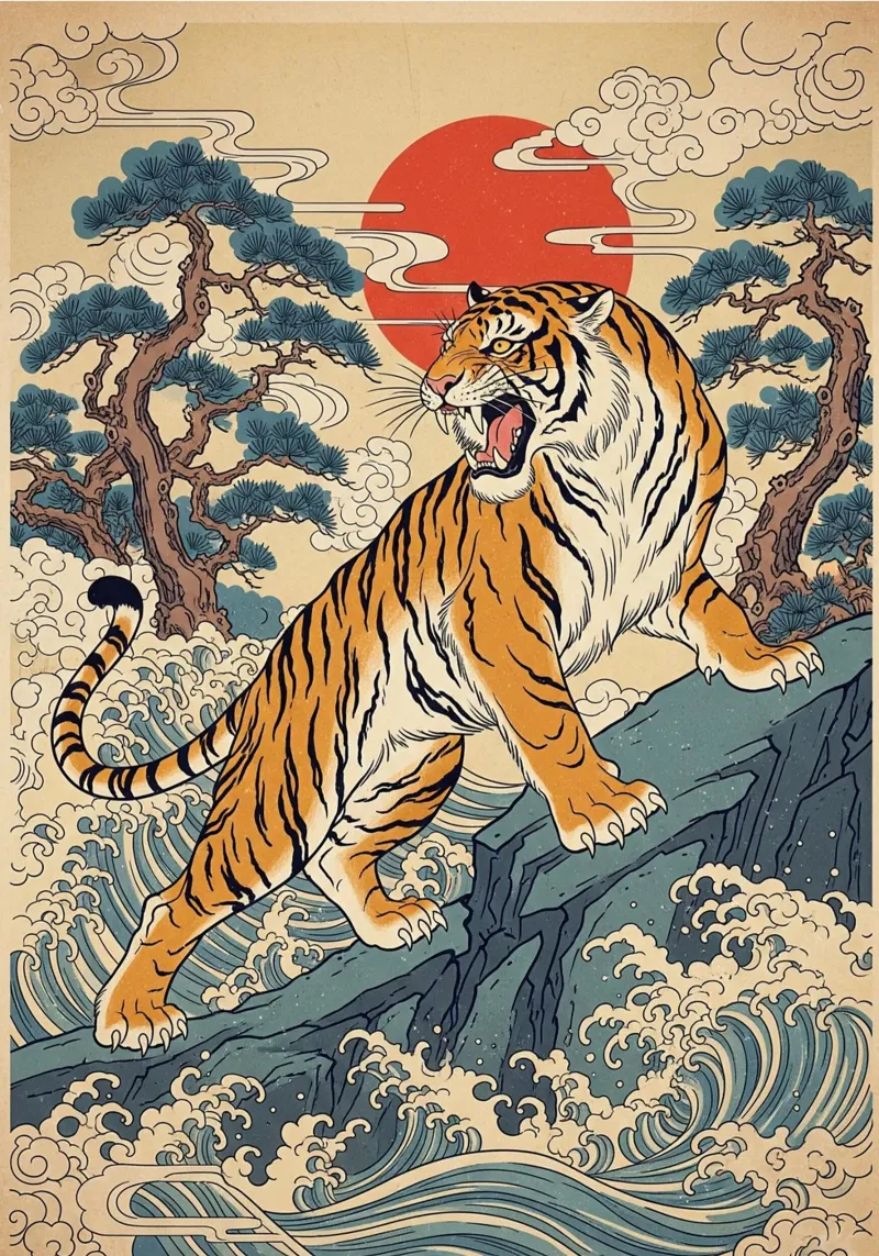 Tiger - Japanese vintage style (2) hahnemühle by Lembayung art