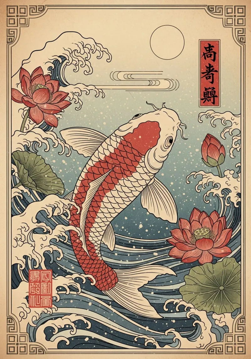 Koi Fish - Japanese vintage style backlit film by Lembayung art