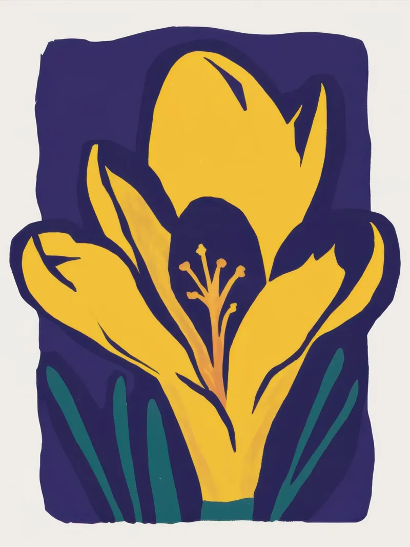 Fioritura del croco d'oro poster con telaio in legno da Thistle Bloom